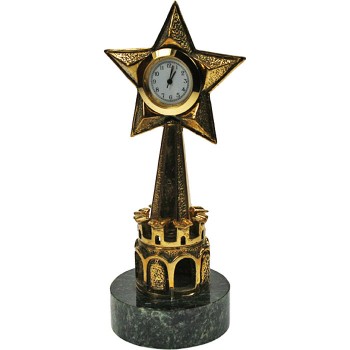 Настольные часы "Кремлёвская звезда" из бронзы и змеевика (13 см)