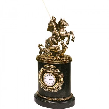 Настольные часы "Георгий Победоносец" из бронзы и змеевика (32,5 см)