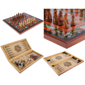 Шахматы, шашки, нарды 3 в 1 "Цветы" (50 x 25 x 5 см)