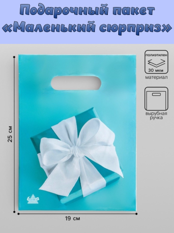Пакет подарочный «Маленький сюрприз», полиэтиленовый с вырубной ручкой (25 х 19 см)