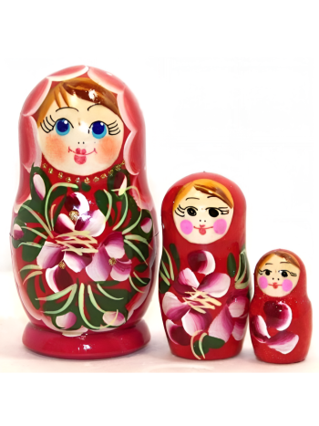  Матрешка деревянная разборная "Розочка" (3 места, 8 см)