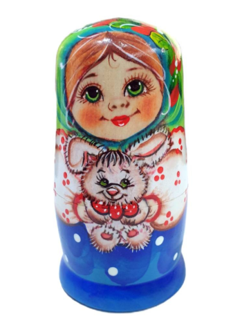 Матрешка деревянная "Таня с зайчиком" (3 места, 11 см)