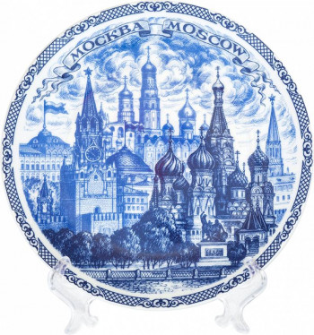Сувенирная тарелка "Гжельские мотивы Москвы" (20 см)