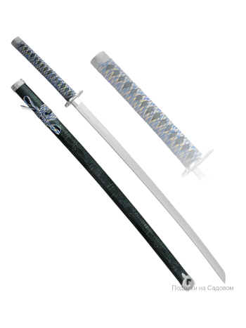 Самурайский меч-катана с ножнами под зеленый мрамор (102 см, подставка в подарок)