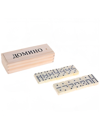 Игра "Домино" в деревянной коробке (белые кости, 28 штук)