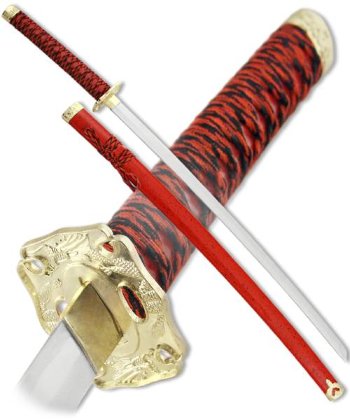 Самурайский меч-катана красного цвета (102 см, подставка в подарок)